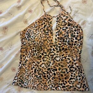 Mynah JCpenny’s Cheetah High Neck Tankini Top. Size XL. Removable Cups.